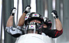 The Korean bobsleigh team piloted by Kim Jin-su, front, celebrates after completing the second run in the four-man bobsleigh event at the 2026 Milan-Cortina Winter Olympics at the Cortina Sliding Centre in Cortina d'Ampezzo, Italy, on Feb. 21. [REUTERS/YONHAP]