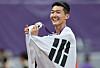 Woo Sang-hyeok of Korea celebrates after the men's high jump final at the 2025 World Athletics Championships in Tokyo on Sept. 16. [XINHUA/YONHAP]