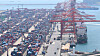Containers stack high at Sinseondae Dock at Busan Port in Busan on April 30. [YONHAP]