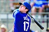 Los Angeles Dodgers designated hitter Shohei Ohtani hits a home run during the fifth inning of a spring training game against the Chicago White Sox in Phoenix, Arizona on Feb. 27.  [AP/YONHAP]