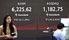 A screen in Hana Bank's trading room in central Seoul shows the Kospi and Kosdaq opening on Feb. 27. [NEWS1]