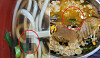 A cricket found in udon sold at Mungyeong Service Area in August 2023, left, and a piece of thread found in gukbap (spicy rice soup) sold at Anseong Service Area in October 2023, right, are shown in the two photos provided by Rep. Jung Hee-yong from the People Power Party. [JUNG HEE-YONG]