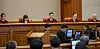 Acting Chief Justice of the Constitutional Court Moon Hyung-bae, center, reads the decision to uphold the impeachment of President Yoon Suk Yeol at the Constitutional Court in Jongno District, central Seoul, on April 4. [JOINT PRESS CORPS]