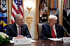 U.S. President Donald Trump meets with Australian Prime Minister Anthony Albanese in the Cabinet Room of the White House in Washington, DC on Oct. 20. [UPI/YONHAP]