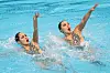 Hur Yoon-seo, left, and Lee Ri-young perform their artistic swimming women's duet free routine at the Hangzhou Asian Games at the Aquatic Sports Arena in Hangzhou, China on Oct. 7, 2023. [NEWS1]
