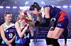Korean volleyball legend Kim Yeon-koung, right, receives a bouquet of flowers after the KYK Invitational 2025 All-Star game series at Incheon Samsan World Gymnasium in Incheon on May 18. [YONHAP]