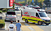 An ambulance is parked in front of the emergency room of a university hospital in Daejeon on the afternoon of Oct. 20, as the government lifts the highest-level healthcare crisis alert and returns to normal operations for the first time in one year and eight months. [KIM SUNG-TAE]