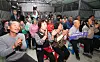 Residents of Dochon-ri in Yean-myeon, Andong, North Gyeongsang -- the hometown of Democratic Party presidential candidate Lee Jae-myung -- cheer as they watch exit poll results for the 21st presidential election inside a storage room at the village senior center on June 3, 2025. [NEWS1]