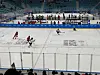 Korea, in white, compete against Turkey in women's 3x3 ice hockey at the Gangwon 2024 Youth Olympics in Gangneung, Gangwon on Monday. [JIM BULLEY]
