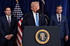 U.S. President Donald Trump speaks as Secretary of State Marco Rubio, left, and Secretary of Defense Pete Hegseth look on during a press conference following a U.S. strike on Venezuela, in which Venezuelan President Nicolas Maduro and his wife, Cilia Flores, were captured, at Trump's Mar-a-Lago club in Palm Beach, Florida, on Jan. 3. [REUTERS/YONHAP]