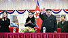 North Korean leader Kim Jong-un, center right, waves as he is accompanied by wife Ri Sol-ju, far left, and daughter Kim Ju-ae, center left, at the New Year’s celebration performance last January at Pyongyang's May Day Stadium. [NEWS1]
