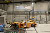 A Mercedes-Benz EQS sedan crashes into a concrete wall during a crash test at the Technology Center for Vehicle Safety in Sindelfingen, Germany, on Oct. 22. [MERCEDES-BENZ KOREA]