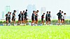The Korean national team trains at the Al-Egla training site in Doha, Qatar on Wednesday.  [YONHAP]