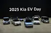 The EV4, EV2, and PV5 are displayed at Kia’s EV Day event in the Tarraco Arena in Tarragona, Spain, on Feb. 24. [KIA]