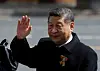 Chinese President Xi Jinping waves to spectators as he leaves after a military parade on Victory Day, marking the 80th anniversary of the victory over Nazi Germany in World War Two, in Red Square in central Moscow, Russia, on May 9. [REUTERS/YONHAP]