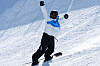Korean snowboarder Kang Dong-hun celebrates during the men's snowboard big air final at Snowboard Big Air Stadium in Yabuli, China on Feb. 10. [REUTERS/YONHAP]