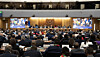 Oceans Minister Chun Jae-soo, on screen, speaks during the International Maritime Organization’s 34th general meeting in London on Nov. 28. [MINISTRY OF OCEANS AND FISHERIES]