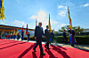 President Lee Jae Myung, right, and U.S. President Donald Trump walk to the Korea-U.S. summit venue at the Gyeongju National Museum in North Gyeongsang on Oct. 29. [PRESIDENTIAL OFFICE]