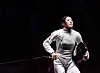 Korean fencer Hong Se-na reacts after losing to Huang Qianqian of China in the women’s foil individual semifinal at the Hangzhou Asian Games held at Hangzhou Dianzi University Gymnasium in Hangzhou, China on Monday. [YONHAP]
