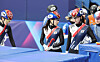 Members of the Korean mixed relay short track speed skating team react after competing in the B final at the Winter Olympics at Milano Ice Skating Arena in Milan on Feb. 10. [YONHAP]