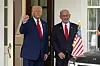 U.S. President Donald Trump, left, stands with Israel's Prime Minister Benjamin Netanyahu at the West Wing of the White House on April 7. [AP/YONHAP]