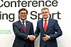 World Anti-Doping Agency President Witold Banka, right, shakes hands with Korean Culture Minister Chae Hwi-young following their meeting in the southeastern city of Busan on Dec. 1, ahead of the World Anti-Doping Agency's World Conference on Doping in Sport. [MINISTRY OF CULTURE, SPORTS AND TOURISM]