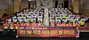 Homeplus's labor union shout slogans demanding that MBK Partners, Homeplus's majority stakeholder, normalize the supermarket chain's operations at a meeting in Mapo District, western Seoul, on March 18. [YONHAP]