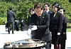 President Lee Jae-myung pays respects at the Seoul National Cemetery in Dongjak District, southern Seoul, on June 4, as his first official activity after election. [JOINT PRESS CORPS]