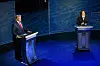 U.S. Vice President and Democratic presidential candidate Kamala Harris, right, and former U.S. President and Republican presidential candidate Donald Trump spar in a presidential debate at the National Constitution Center in Philadelphia, Pennsylvania, on Tuesday. [AFP/YONHAP]