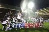 Birmingham City players celebrate promotion after a League One match against Peterborough United at the Weston Homes Stadium in Peterborough, England, on April 8. [AP/YONHAP]