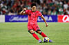 Lee Kang-in kicks the ball during the first half of the match against Mexico at GEODIS Park in Nashville, Tennessee, on Sept. 9. [GETTY IMAGES/YONHAP]