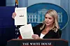 White House Press Secretary Karoline Leavitt shows a signed letter on tariffs from U.S. President Donald Trump to Korean President Lee Jae Myung during a press briefing at the White House in Washington, on July 7. [REUTERS/YONHAP]