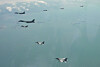 Two U.S. B-1B bombers stage joint drills with South Korean and U.S. fighter jets over the Korean Peninsula on April 15. [NEWS1]