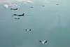 Two U.S. B-1B bombers stage joint drills with South Korean and U.S. fighter jets over the Korean Peninsula on April 15. [NEWS1]