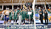 Wonju DB Promy celebrate winning the 2024 KBL Cup at Jecheon Stadium in Jecheon, North Chungcheong on Sunday. [YONHAP]