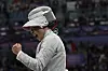 Korea's Oh Sang-uk celebrates after his round-of-32 victory at the Grand Palais in Paris on Saturday. [REUTERS/YONHAP]