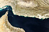 This handout natural-colour image acquired with MODIS on NASA's Terra satellite taken on Feb. 5, shows the Gulf of Oman and the Makran region, center, in southern Iran and southwestern Pakistan, and the Strait of Hormuz, left, and the northern coast of Oman. [AP/YONHAP]