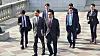 Finance Minister Choi Sang-mok, right in the front row, and Industry Minister Ahn Duk-geun, left, are seen leaving the U.S. Department of the Treasury building in Washington on April 24 after having the first round of tariff talks. [Kang Tae-hwa]