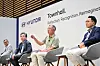 Hyundai Motor Group Executive Chair Euisun Chung, second from right, speaks during a town hall meeting at the company's Indian subsidiary on April 23. [HYUNDAI MOTOR]