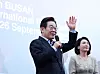 President Lee Jae Myung greets the audience during a Q&A session following the screening of an official selection at the Busan International Film Festival at the Busan Cinema Center in Haeundae District, Busan, on Sept. 20. [YONHAP]