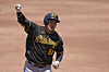 Choi Ji-man, then of the Pittsburgh Pirates, celebrates after hitting a home run during the second inning of a game against the San Diego Padres on July 26, 2023, in San Diego.  [AP/YONHAP]