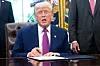 U.S. President Donald Trump speaks while signing an executive order on legislation relating to household consumer energy policies, in the Oval Office of the White House in Washington on May 9. [AFP/YONHAP]