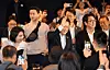 President Lee Jae Myung, center, and actor Cho Jin-woong, on Lee's right, are seen during a screening of ″La Resistance″ at CGV Yongsan in Yongsan District, central Seoul on Aug. 17. [JOINT PRESS CORPS]