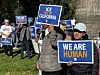 Immigration advocates hold a rally in Sacramento, California, on Dec. 2, 2024, to protest President-elect Donald Trump's plans to conduct mass deportation of immigrants without legal status. [YONHAP/AP]
