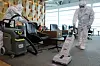 Pest control personnel at Incheon International Airport disinfect the transit lounge at the airport's Terminal 2 on Nov. 17, 2023. [YONHAP]