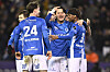 KRC Genk forward Oh Hyeon-gyu, second from right, celebrates with his teammates during a Belgian Pro League match against Union Saint-Gilloise at Cegeka Arena in Belgium on March 15. [AFP/YONHAP]