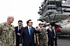Former President Yoon Suk Yeol inspects the American aircraft carrier USS Theodore Roosevelt, anchored at the Busan Korea Fleet Command port, on June 25, 2024. [PRESIDENTIAL OFFICE]