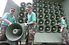 A loudspeaker installed along the western front line for propaganda broadcasts toward North Korea is dismantled in June 2004 in this file photo. [YONHAP]