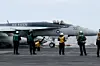 An F/A-18 Super Hornet is set to take off from the flight deck of the nuclear-powered USS Theodore Roosevelt (CVN-71) during a joint naval drill with South Korea and Japan on April 11, 2024. [YONHAP]
