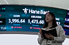A trader stands near a screen showing the Kospi, top left, and the foreign exchange rate between dollar and won at the foreign exchange dealing room of the Hana Bank headquarters in central Seoul on Dec. 17. [AP/YONHAP]